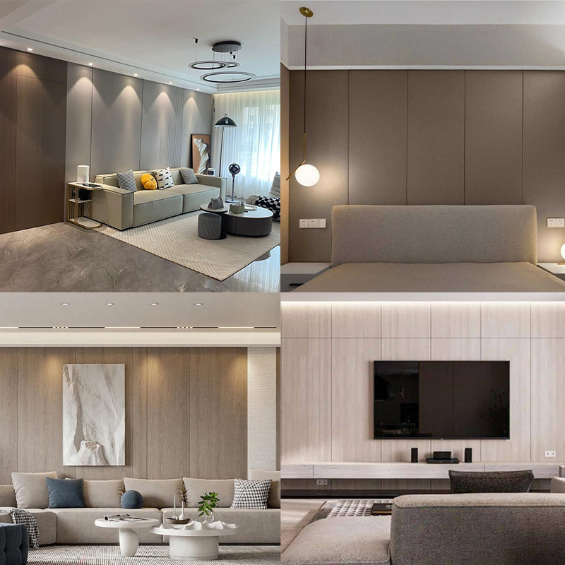 1220×2440mm Ympäristöystävälliset PVC-puuviilusyistä koristeelliset seinäpaneelit sisäseinien verhoiluun Vedenpitävät naarmuuntumattomat Helppo asentaa